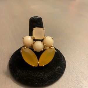 Kate Spade Gold-Tone Statement Ring with Yellow and Cream Stones Size 7.5